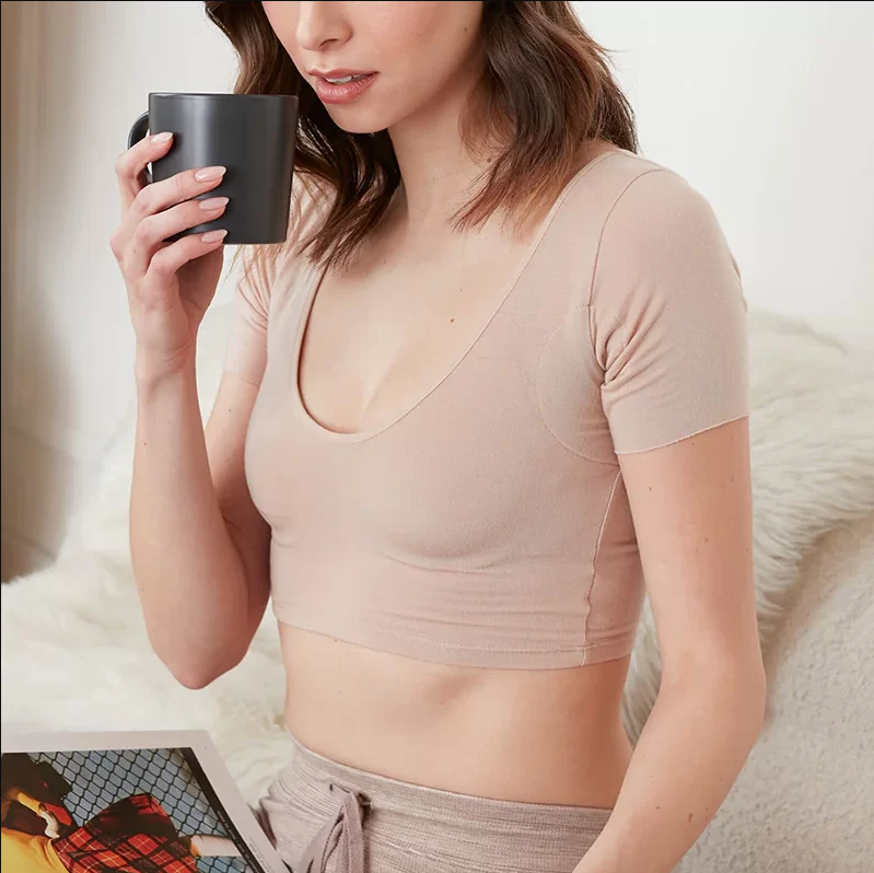 Women's Anti Perspiration t shirt Crop Scoop Neck Athletic Undergarment