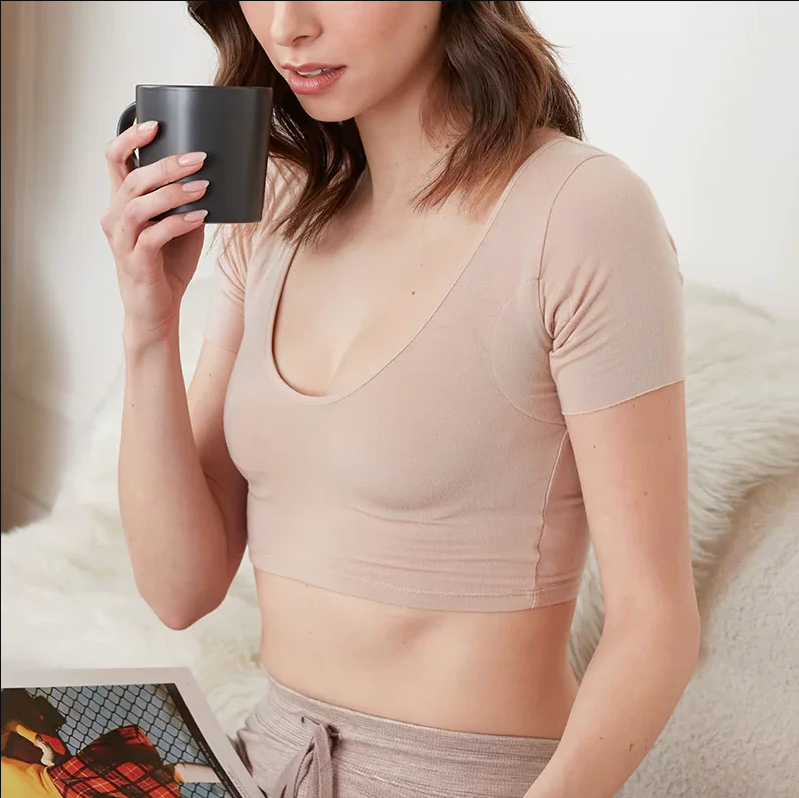 Sweatproof Undershirt for Women with Underarm Sweat Pads TEE Anti-transpiration T Shirt