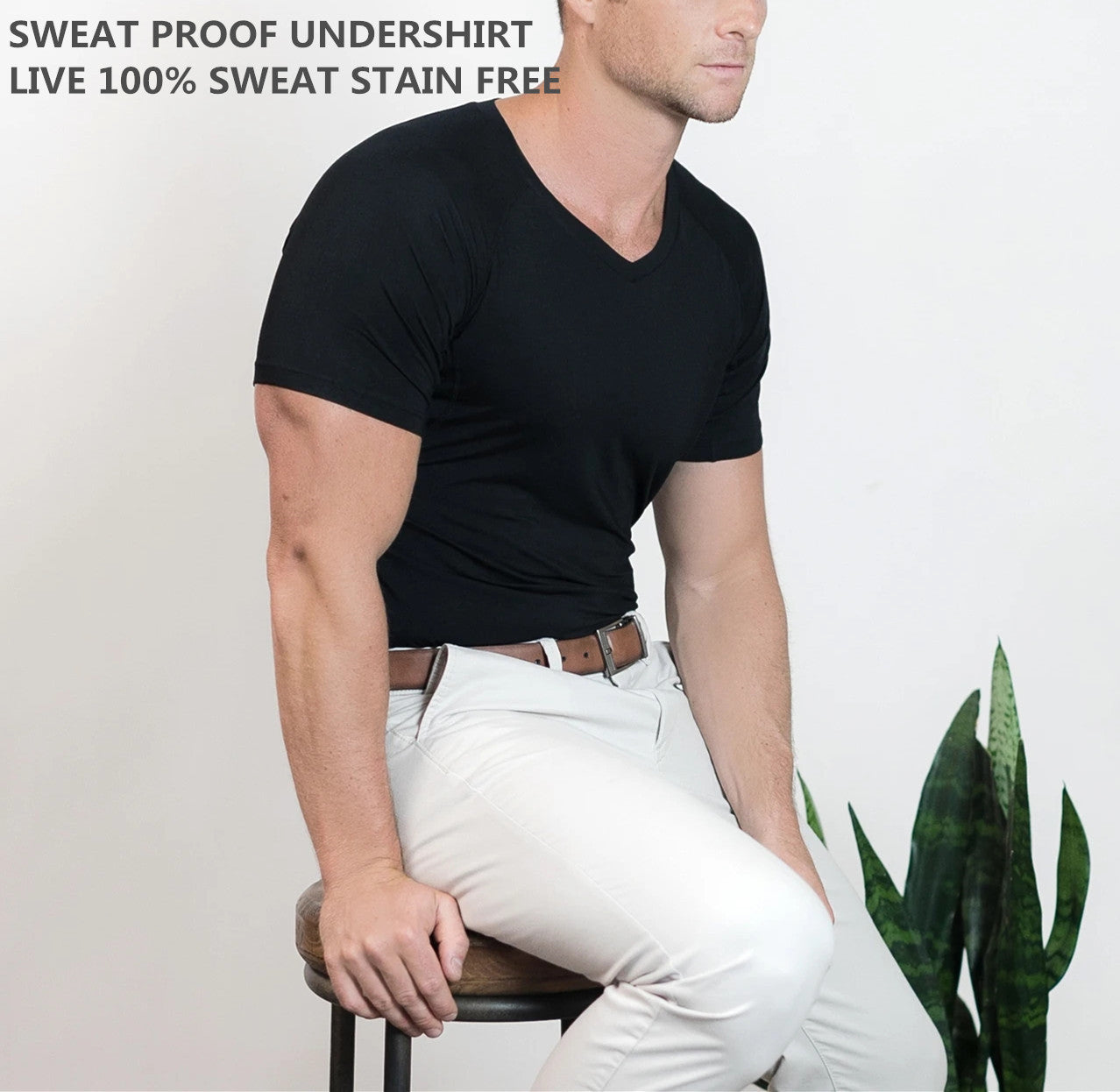 Men's Anti Perspiration T Shirt Basic V Neck Undershirt