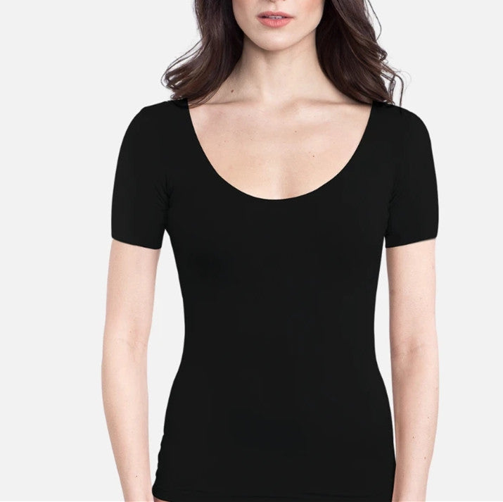 Sweatproof Undershirt for Women with Underarm Sweat Pads Scoop Neck TEE