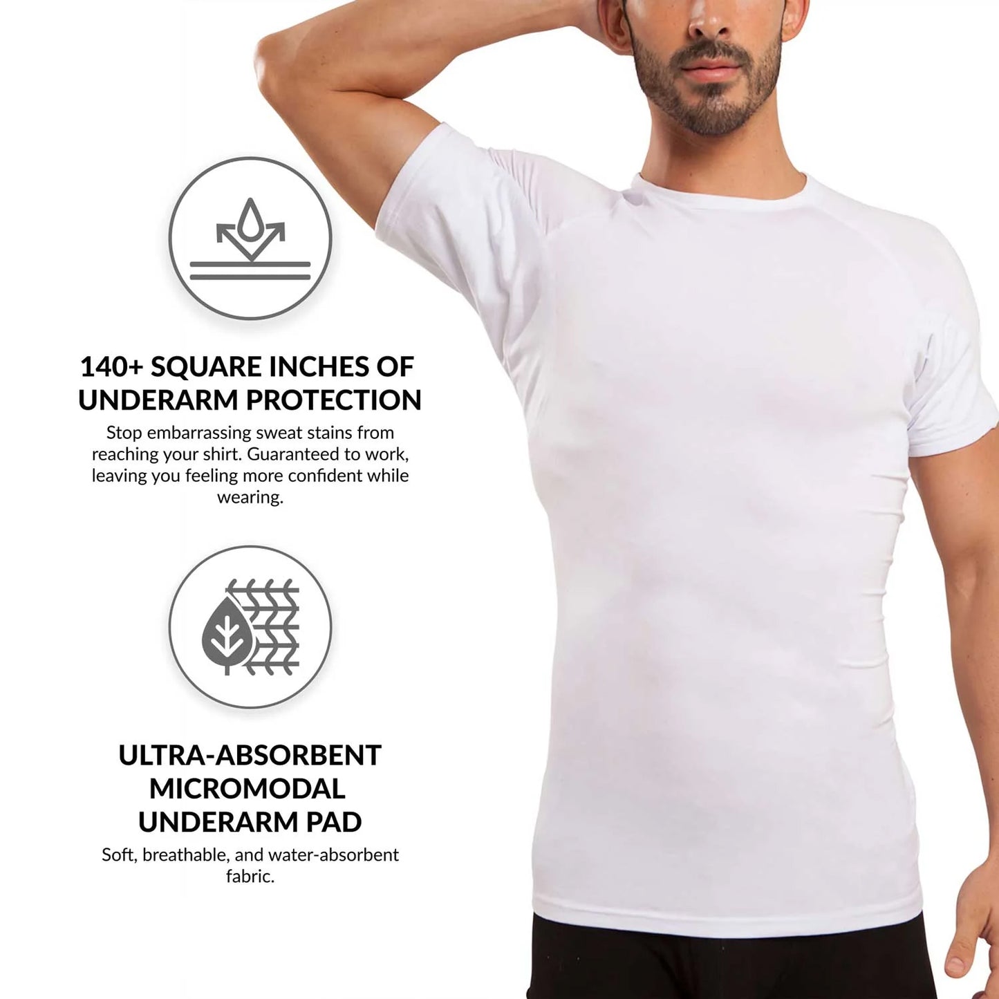 Anti-odor Anti Hyperhidrosis Design Crew Neck Men's Sweatproof T-Shirt Undershirts