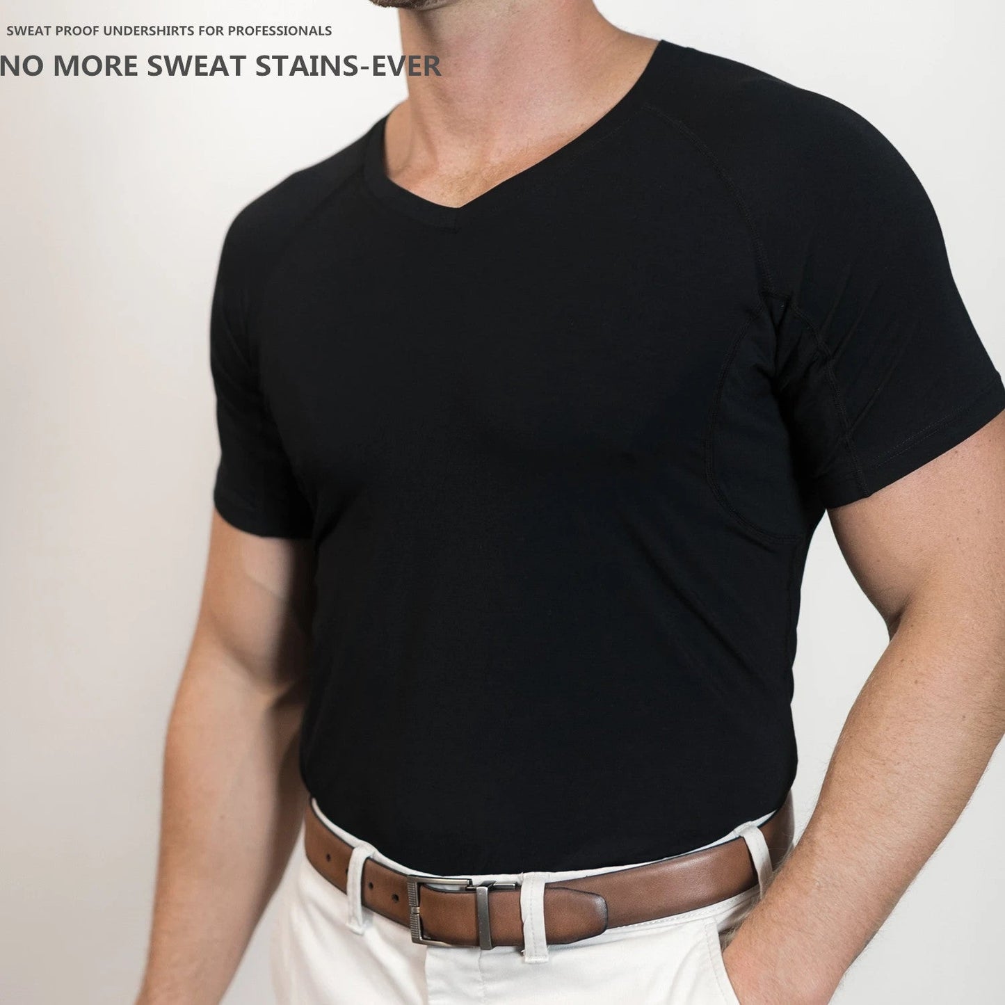 Silver Ion Deodorisation Sweatproof Undershirts Basic V Neck Tops for Men Anti-transpiration T Shirt