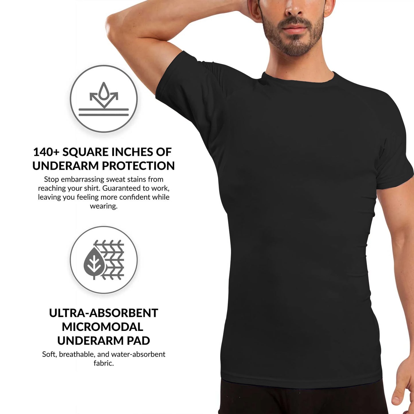 Anti-odor Anti Hyperhidrosis Design Crew Neck Men's Sweatproof T-Shirt Undershirts