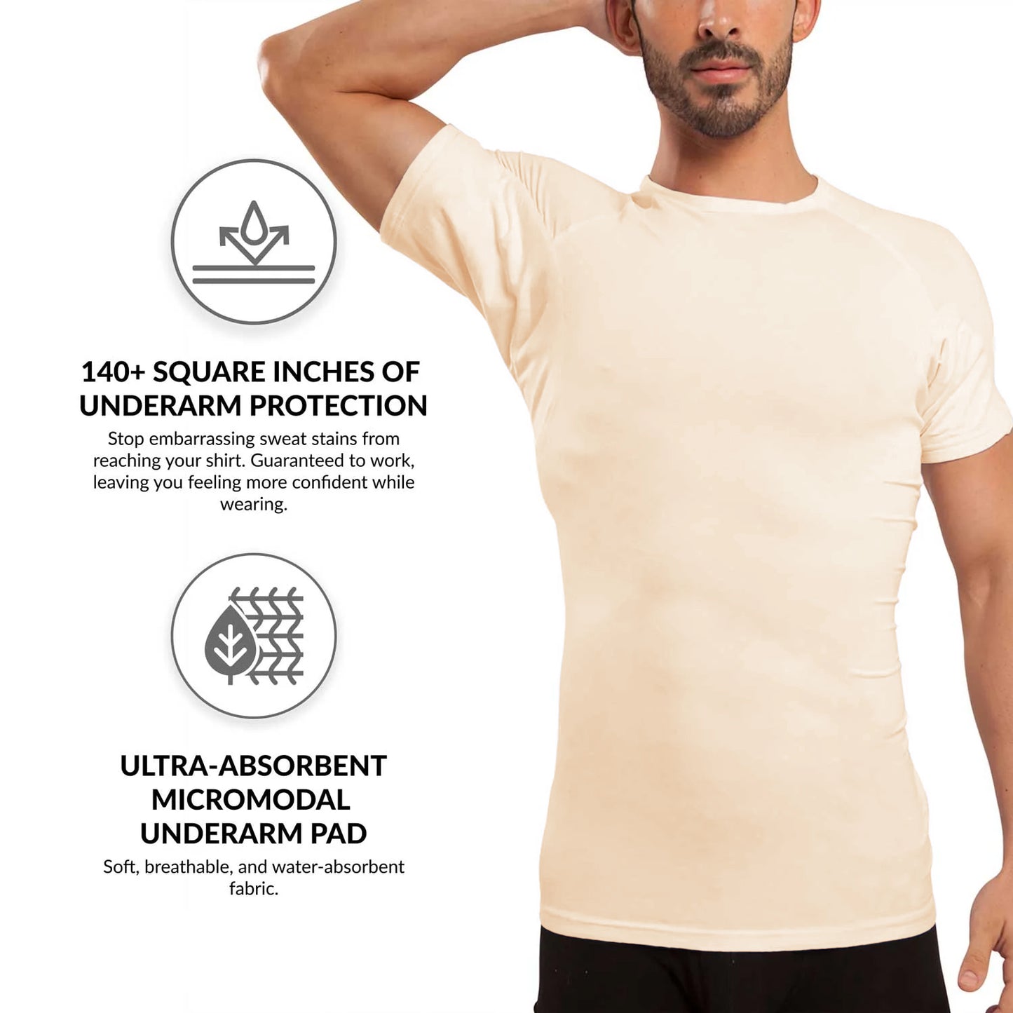 Anti-odor Anti Hyperhidrosis Design Crew Neck Men's Sweatproof T-Shirt Undershirts