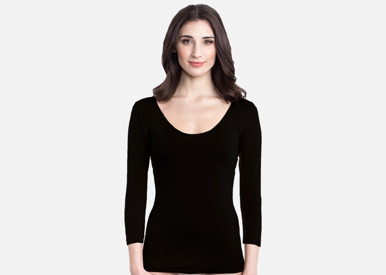 Women’s Sweatproof Shirts with Underarm Sweat Pads Scoop Neck Long Sleeves Tee