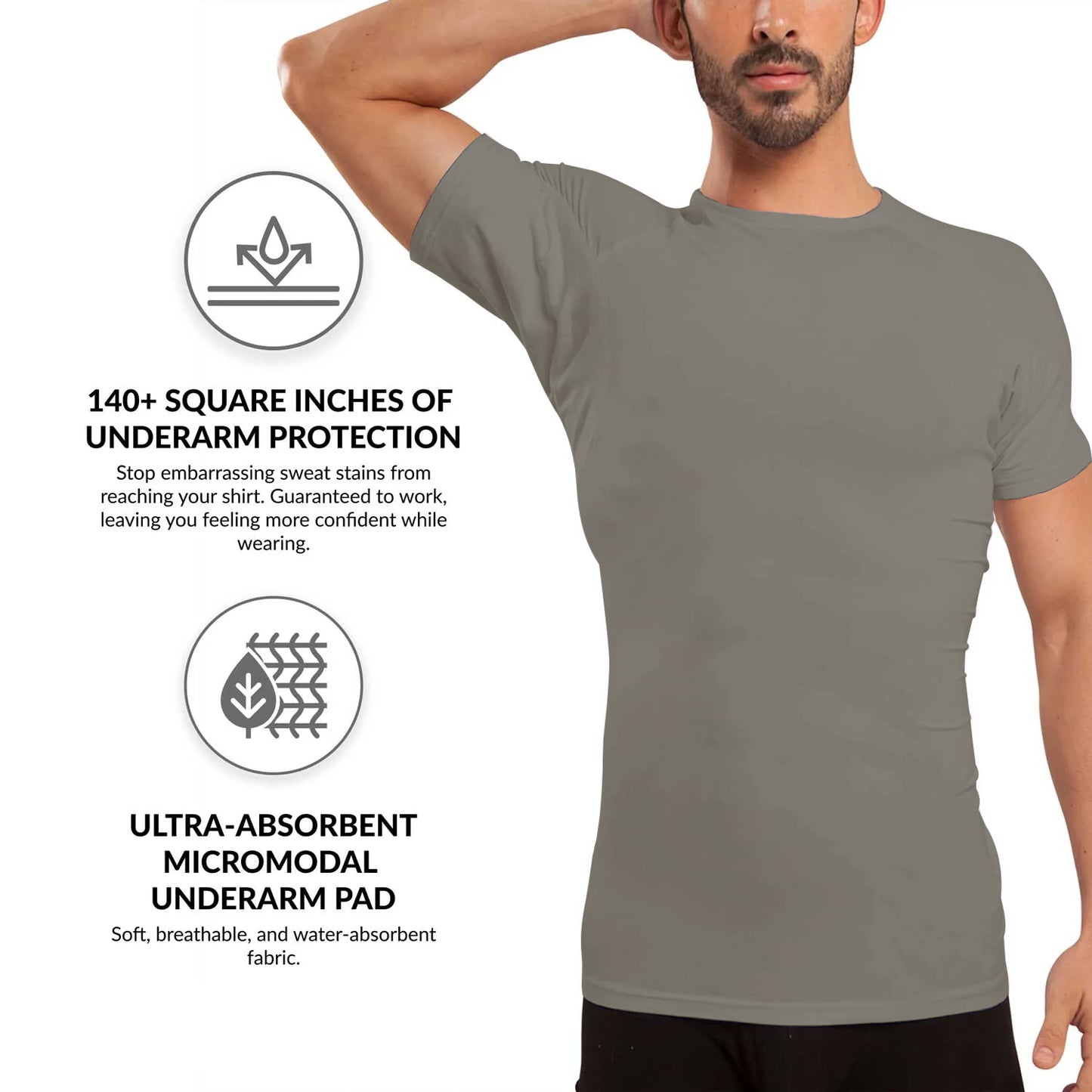 Anti-odor Anti Hyperhidrosis Design Crew Neck Men's Sweatproof T-Shirt Undershirts