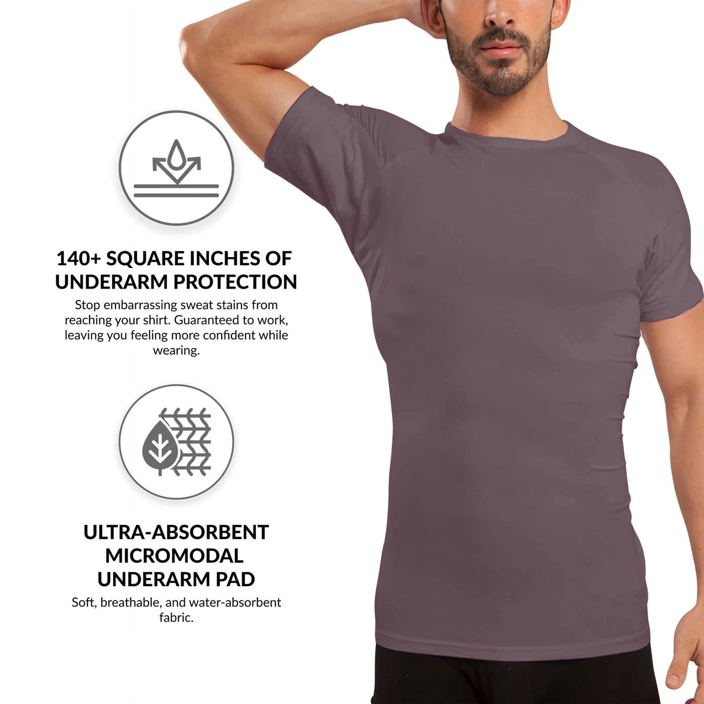Anti-odor Anti Hyperhidrosis Design Crew Neck Men's Sweatproof T-Shirt Undershirts