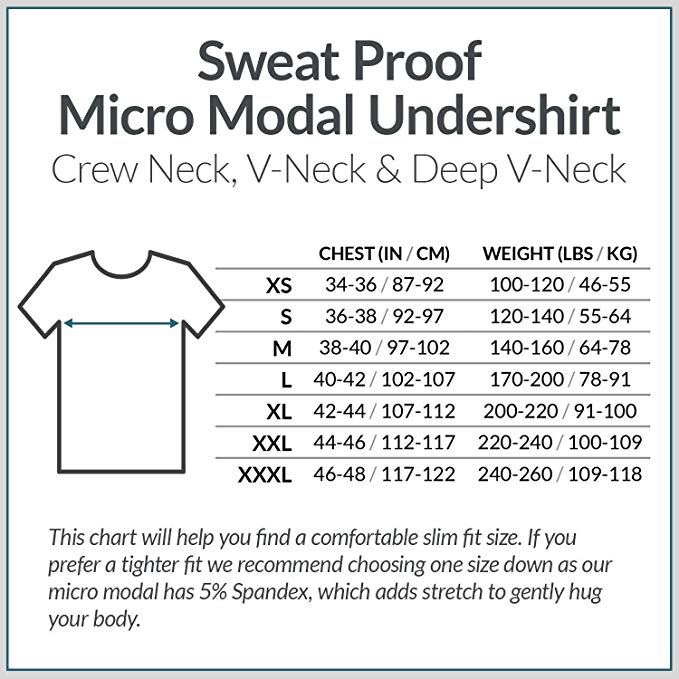 Sweatproof Undershirt Mens Modal Deeper V Neck with Sweat Pads, Silver Treated to Fight Embarrassing Odor