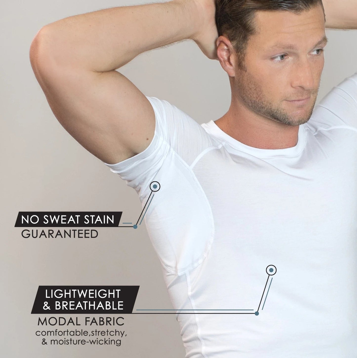 No Sweat Anti-transpiration T Shirts Modal Crew Neck Sweatproof Undershirts with Pads