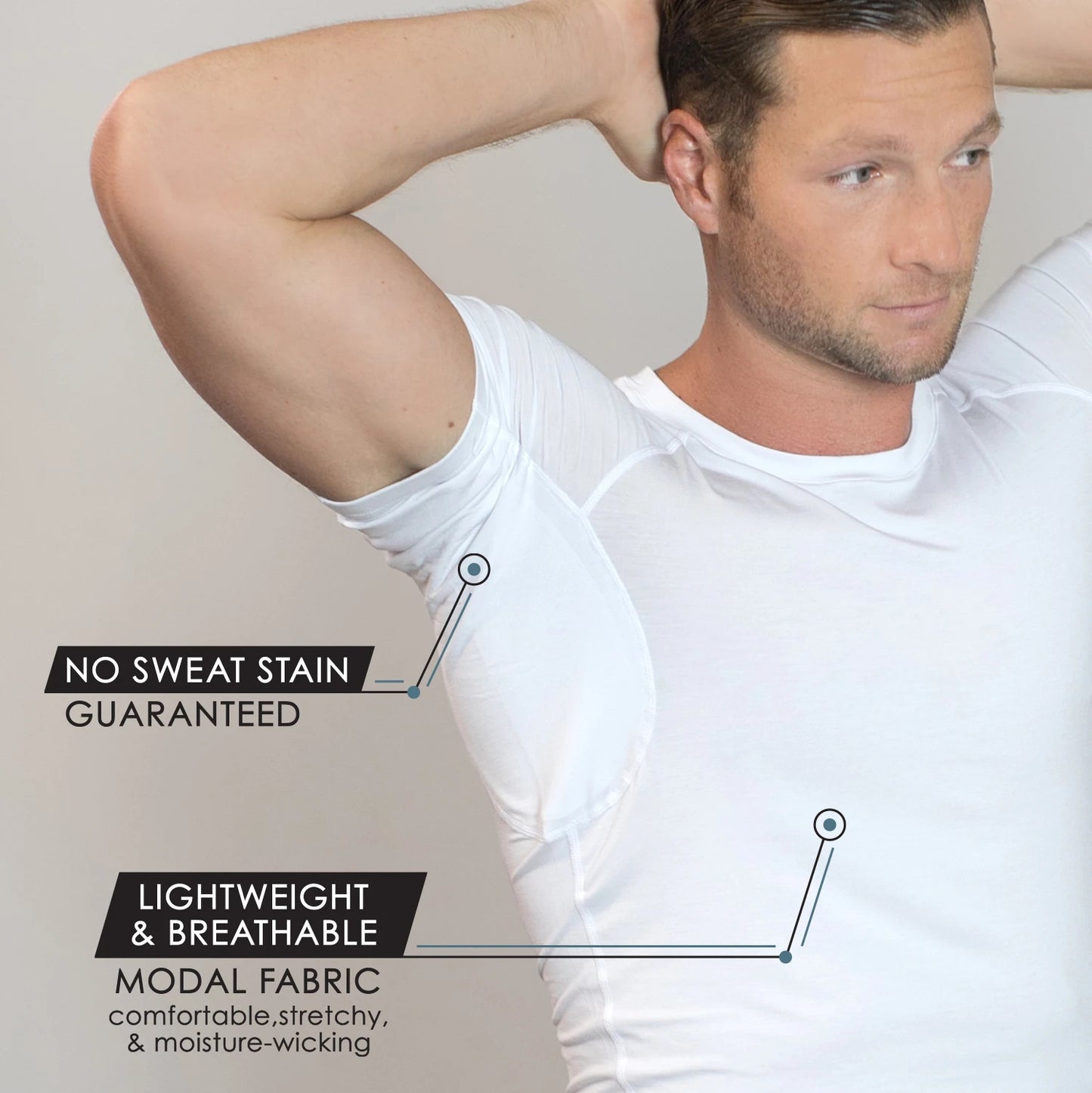 Sweatproof Undershirts with Pads Modal Tee Crew Neck Anti Perspiration T Shirt Men