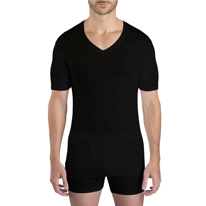 Men's Deep V-Neck Undershirt Modal Solid Sweatproof Anti-transpiration T Shirt