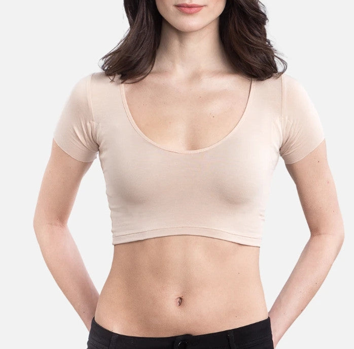 Sweatproof Undershirt for Women with Underarm Sweat Pads TEE Anti-transpiration T Shirt