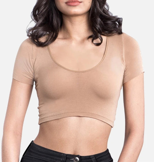 Short Solid Sweat Proof Undershirts Crop Scoop Neck Women's Anti Perspiration T Shirt