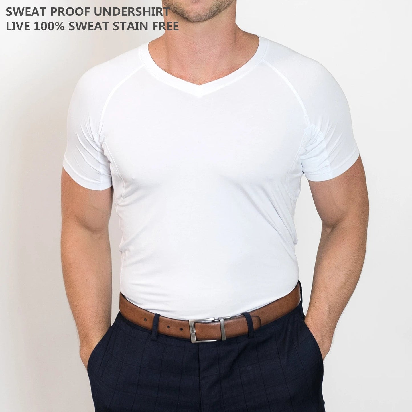 Silver Ion Deodorisation Sweatproof Undershirts Basic V Neck Tops for Men Anti-transpiration T Shirt