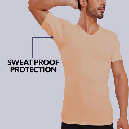 Basic V Neck Anti Perspiration T Shirt Sweatproof Undershirts for Men Solid Modal Tee Luxury Quality Custom Men Clothing Armpit Sweat Pads Padded Tee Shirts